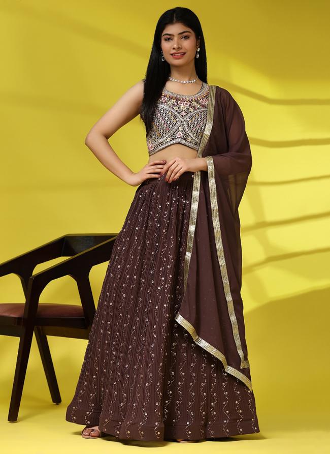 Georgette Brown Festival Wear Embroidery Work Readymade Lehenga Choli